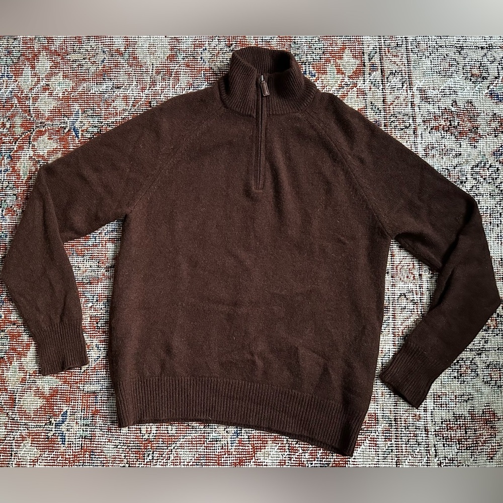 J Crew Men’s Italian cashmere zip up sweater, chocolates brown size M